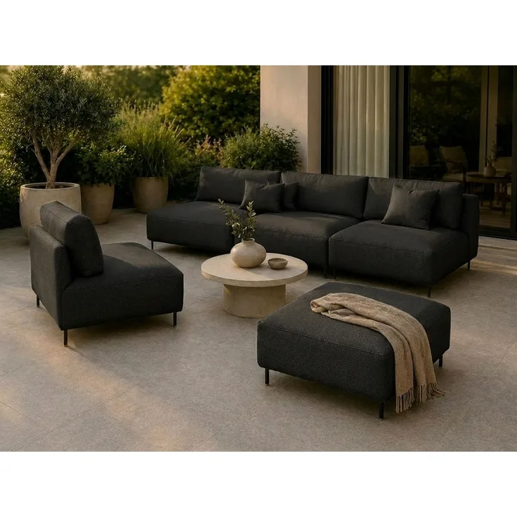 Garten Lounge Set SUN – Outdoor Möbel Set mit Sofa, Sessel und Hocker, UV-beständig und wasserabweisend