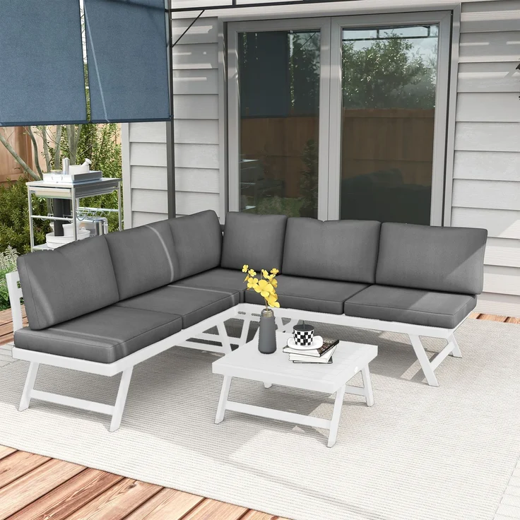 Wohnora-4-teilige Gartensitzgruppe Loungemöbel-Set 4-teilig, 115 cm x 61 cm x 65 cm, Grau + Weiß,H 65cm x T 115cm x B 61cm – Bild 1