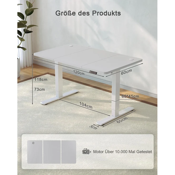 JUMMICO Schreibtisch elektrisch höhenverstellbar mit USB-Ladeanschluss, Grau, 120x60 cm – Bild 3