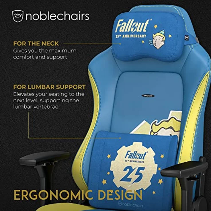 noblechairs Memory Foam Kissen-Set Fallout 25th Anniversary Edition, ergonomisches Kissen mit Lendenwirbelstütze und hochwertiger Stickerei – Bild 2