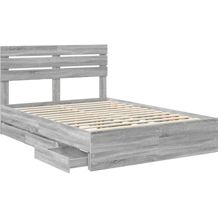 vidaXL Bettrahmen Graues Sonoma 160 x 200 cm Ingenieurs Holz 3411493 – Bild 4