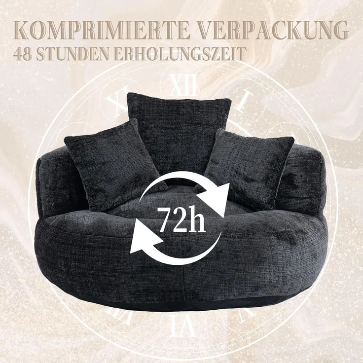 Couch Sitzsack Lounger Boneless Chenille 3 Kissen Gaming Schwarz – Bild 9