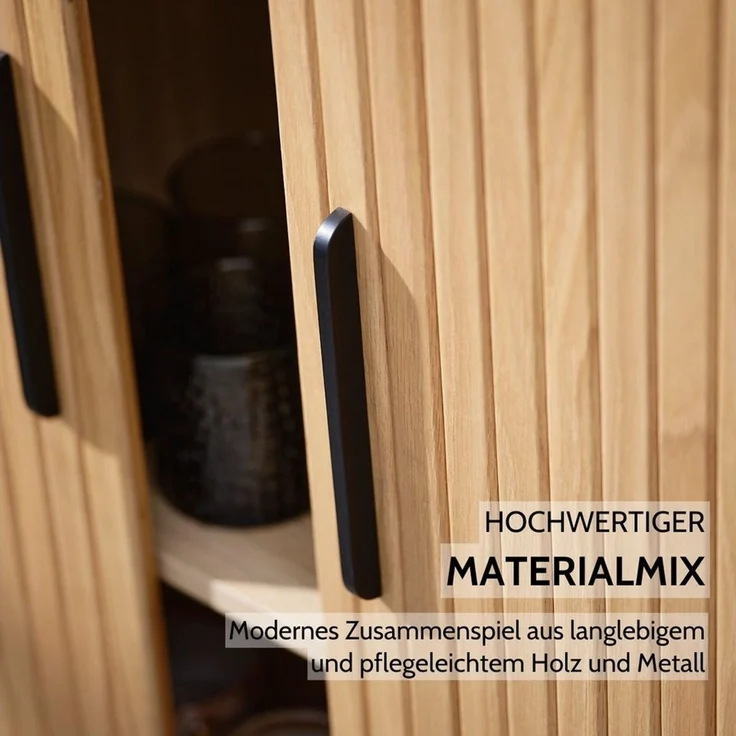 Liadomo Lowboard Uriel, TV-Möbel, TV-Board, TV-Unterschrank, 120 oder 180 cm Breite, Schiebetüren, Lamellen, schwarz, weiß, Natur, braun – Bild 4