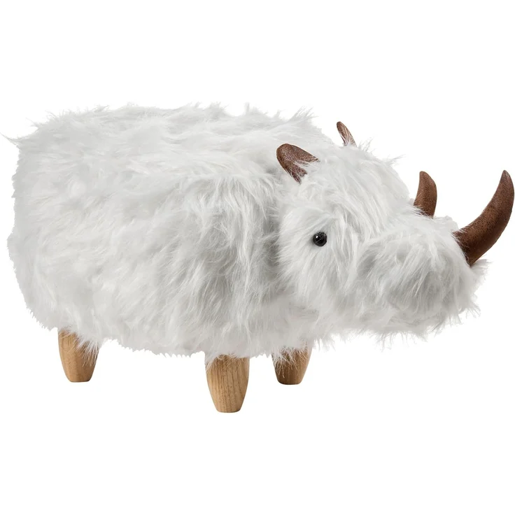 Tierhocker WOOLLY Nashorn Webpelz Weiß – Bild 1