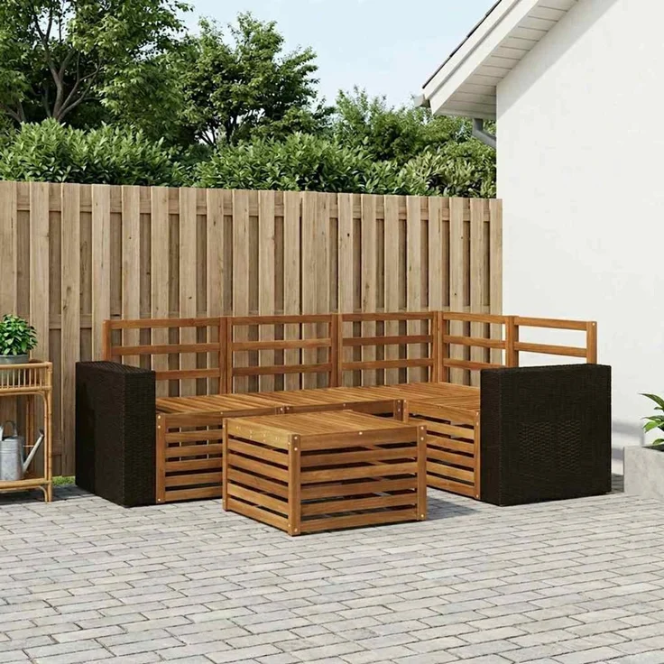 vidaXL Outdoor-Sofagarnitur 5 stk. 4-Sitzer Natur Massivholz Akazie 3384330 – Bild 1