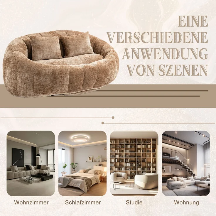 LVHOM Sitzsack XXL, Bean Bag mit Sitzpuff, Bodensofa mit 2 Kissen, 2-Sitzer-Sofa aus Chenille, 145x95x63cm – Bild 8