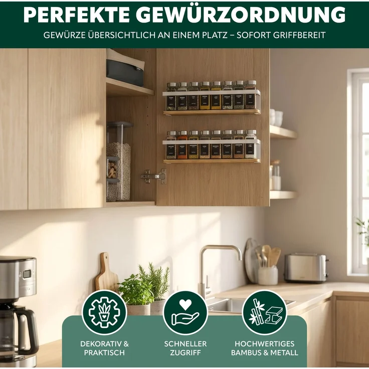 eluno Gewürzregal Gewürzregale 2er Set mit Bambusboden, 2-tlg. – Bild 3