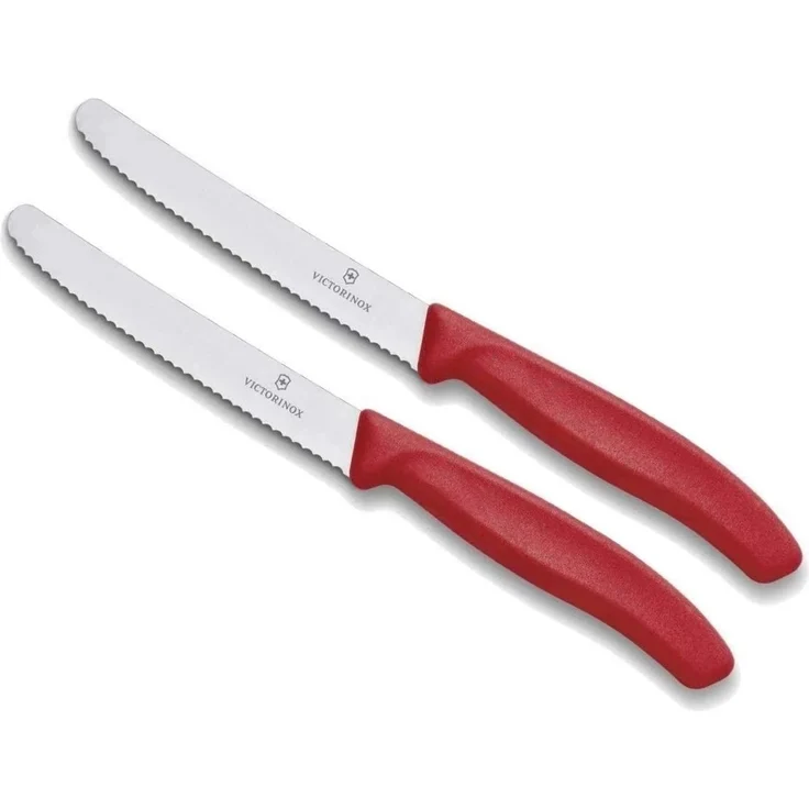 Victorinox | Swiss Classic Tafelmesser Set | 2-tlg mit Wellenschliff | ergonomische Griffe | spülmaschinengeeignet | in Rot