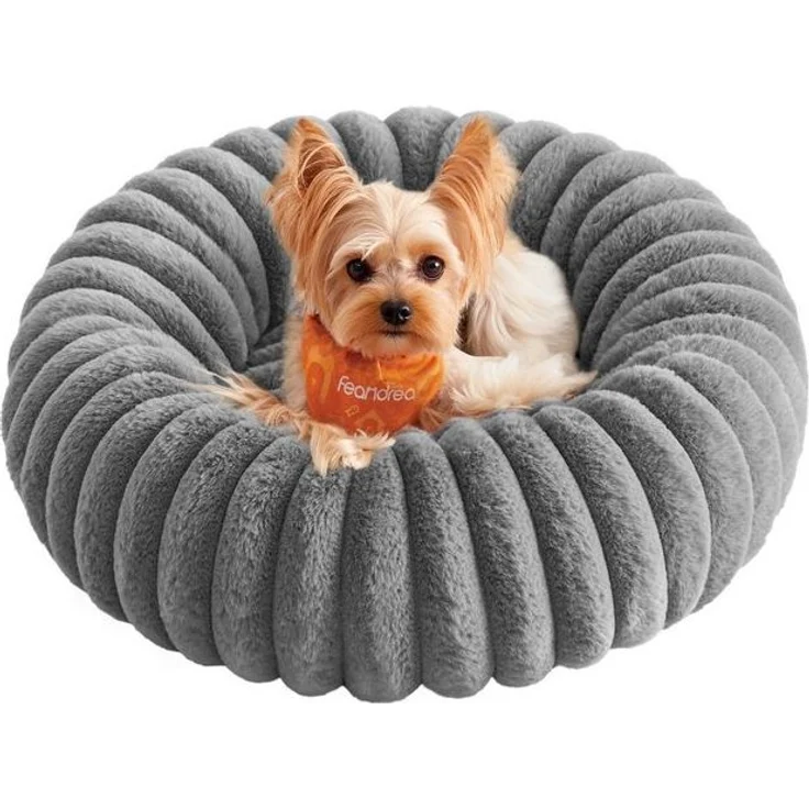 FEANDREA Hundebett, Katzenbett, Donut Kissen, waschbar, weiche Polsterung, rutschfest, grau – Bild 4
