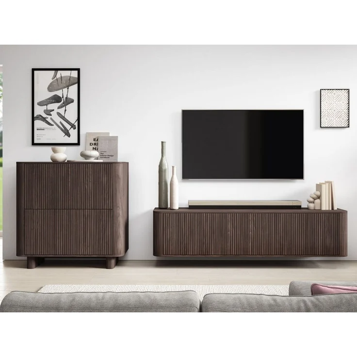 Compleo Kommode mit 4 Türen, Nussbaum oder Kaschmir, Elegant design, Sideboard mit Lamellen, Push to open Funktion, MADE IN EU – Bild 3