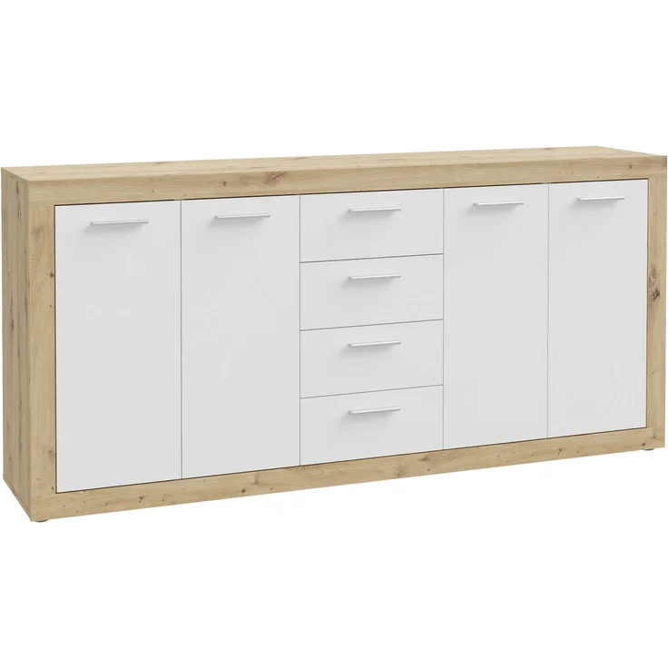 Forte BACCIO Kommode 200, modernes Sideboard mit 4 Schubladen und Türen, Holzwerkstoff, Artisan Eiche Holzdekor | Weiß, 197,1 cm breit x 91,9 cm hoch x 41 cm tief – Bild 3