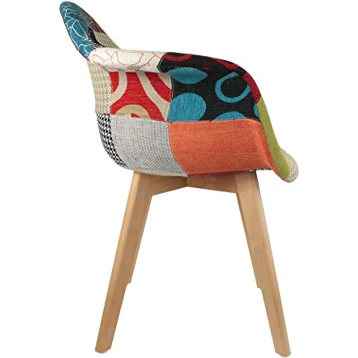HOME DECO FACTORY The HD3096 Sessel, skandinavisch, Patchwork, Holz + Polyester, Mehrfarbig, 62 x 60,5 x 86 cm, 2 Stück – Bild 8