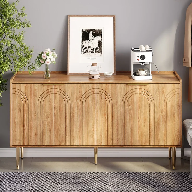ZUBALIYA Sideboard 140x38x75 cm, aus MDF, Natur – Bild 2