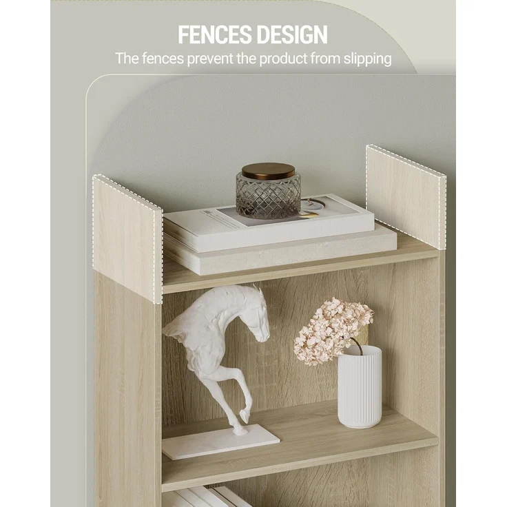 Bücherregal, Regal, Standregal, Büroregal, mit 6 Fächern, offen, für Wohnzimmer, Arbeitszimmer, Büro, als Raumteiler, 24 x 48 x 170 cm, Eichenbeige – Bild 5