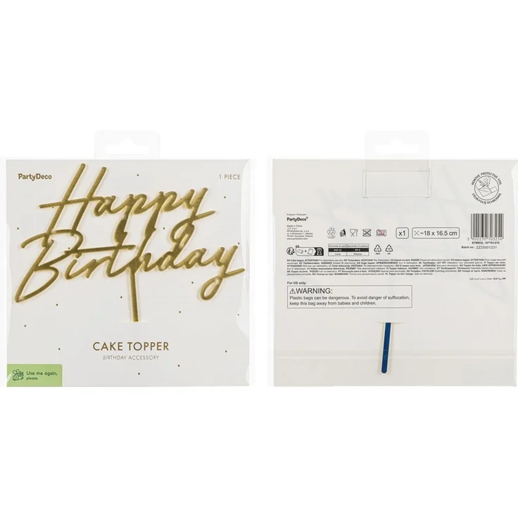 partydeco Tortenstecker, Cake Topper Happy Birthday 18x16,5cm Gold – Bild 2