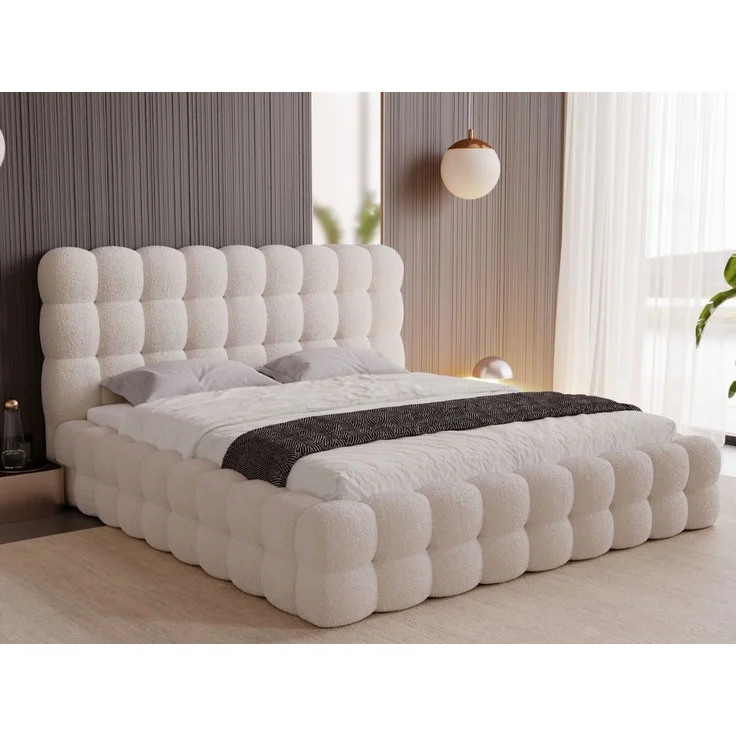 GRAINGOLD Twist Polsterbett 180x200, Doppelbett mit Bettkasten und Lattenrost, Bouclé-Stoff, Beige – Bild 1