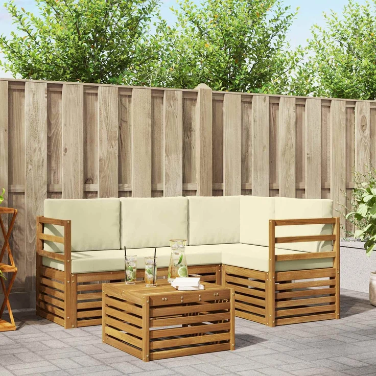 vidaXL Outdoor-Sofagarnitur 5 stk. 4-Sitzer Natur und Creme 3374750 – Bild 1