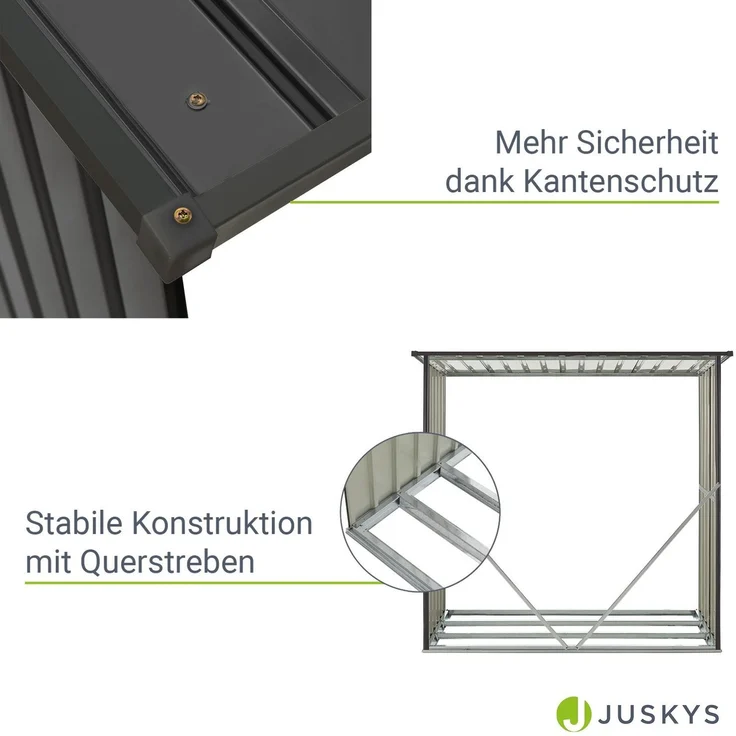 Juskys Holzunterstand Enno für Brennholz außen - Kaminholzregal aus Stahl - Unterstand für Kaminholz aus Metall in Anthrazit - Brennholzregal – Bild 5