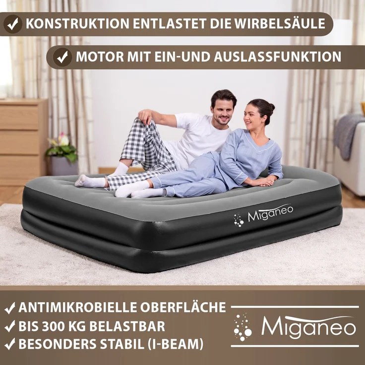 Miganeo Luftbett 203 x 152 x 46 cm Premium | mit integrierter Elektropumpe – Bild 2