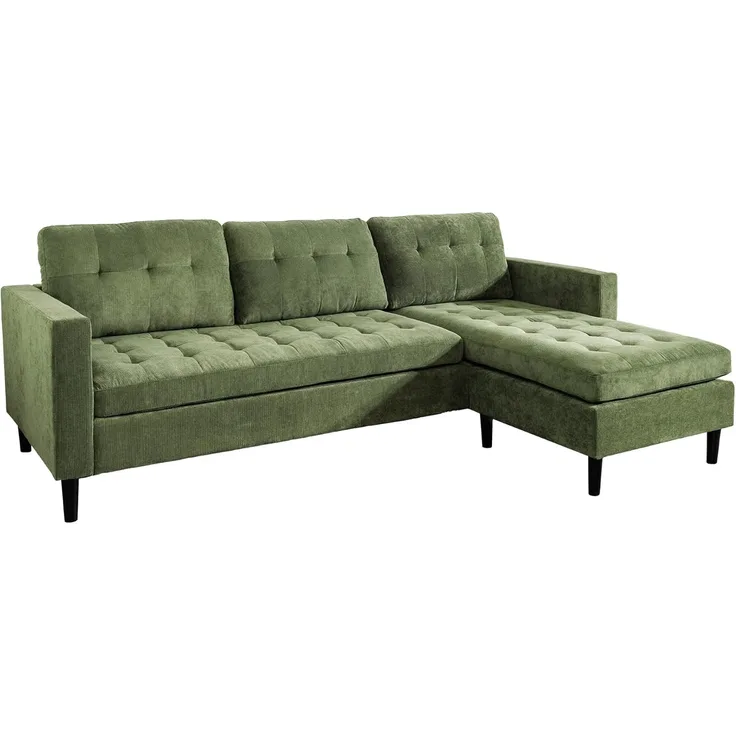 riess-ambiente Ecksofa STOCKHOLM 220cm grün · Couch mit Cordbezug und Federkern, Einzelartikel 1 Teile, 3-Sitzer in L-Form · inkl. Kissen · Ottomane rechts & links · Retro
