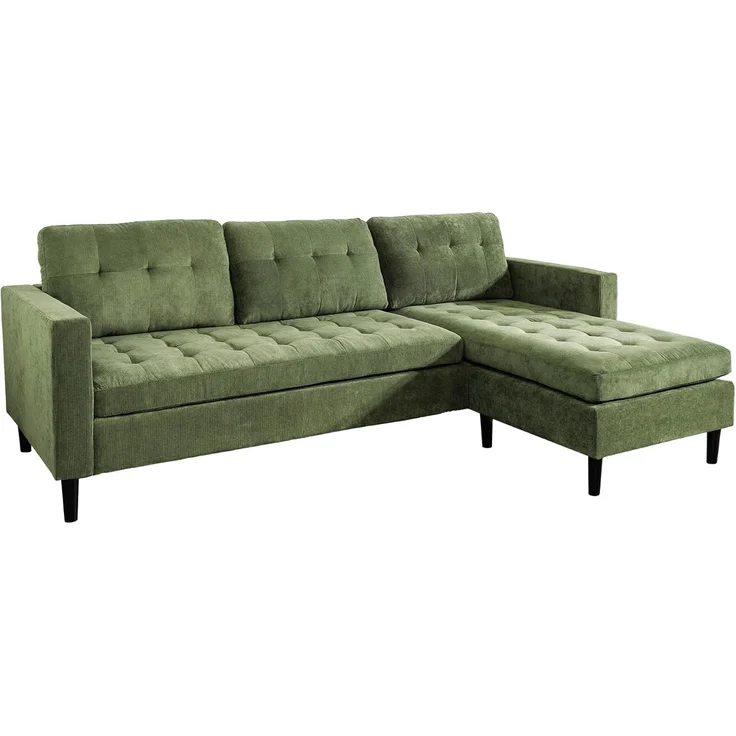 riess-ambiente Ecksofa STOCKHOLM 220cm grün · Couch mit Cordbezug und Federkern, Einzelartikel 1 Teile, 3-Sitzer in L-Form · inkl. Kissen · Ottomane rechts & links · Retro – Bild 1