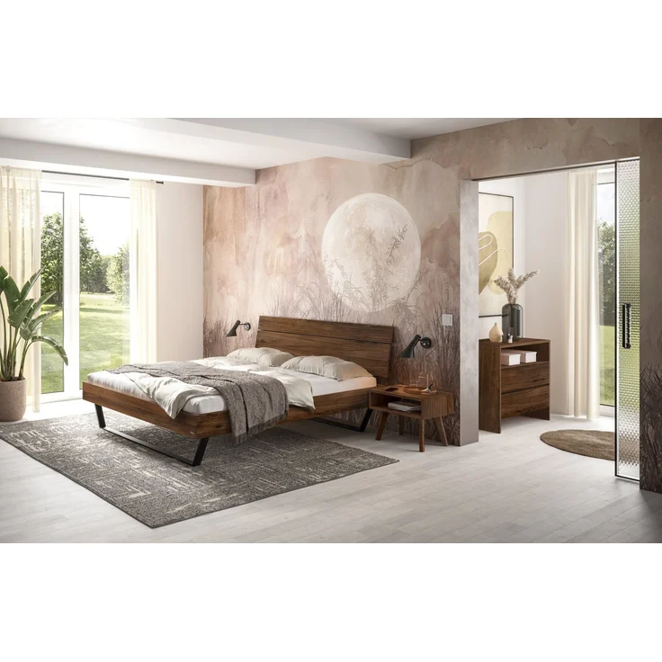 Hasena Massivholzbett Romeo Nussbaum mit Metallkufen 140x210 cm, Komforthöhe 25 cm – Trento – Bild 2