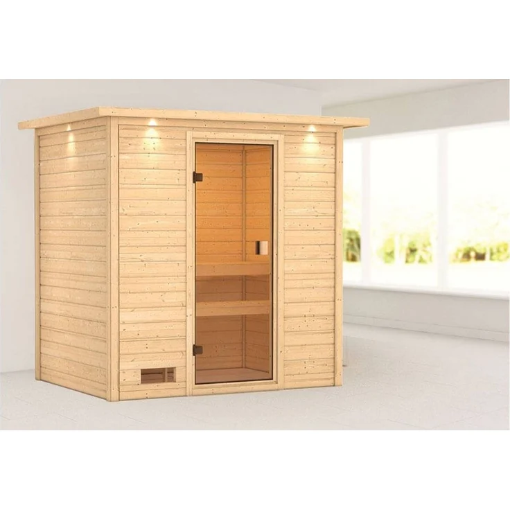 Karibu Sauna Selena mit Dachkranz + 9kW Saunaofen mit integrierter Steuerung – Bild 3