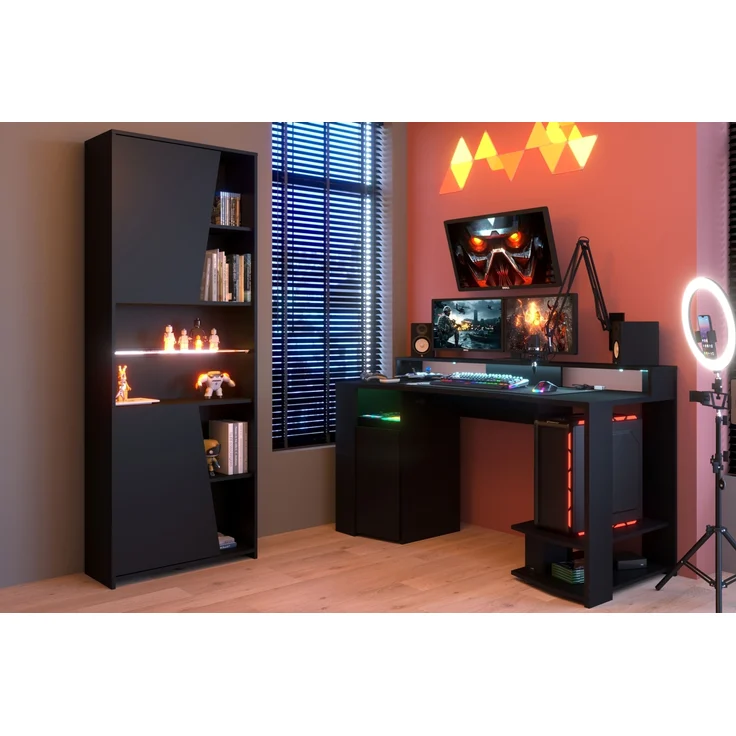Gamingtisch >Gaming 2< (Set) inkl. Regal, LED-Beleuchtung, Dekor schwarz - 152x87x62cm BxHxT) – Bild 2