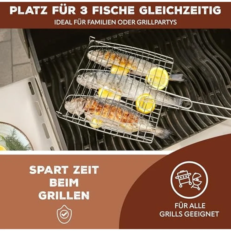 bremermann Grillguthalter Fischgriller 3fach // Edelstahl // ca. 59 x 27,5 cm // Fischbräter – Bild 3