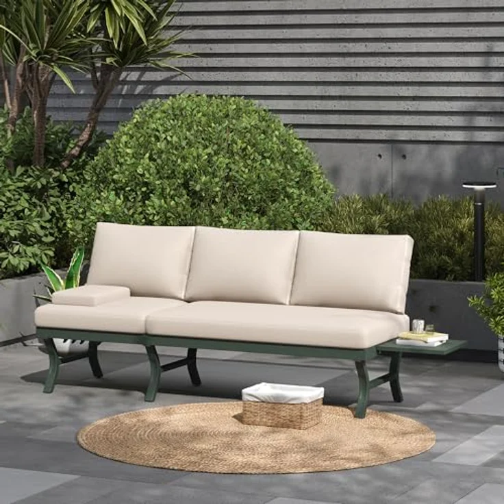 Ball & Cast Gartenlounge Set, Outdoor Sofa 3-Sitzer mit Verstellbarer Kippfunktion, für Garten, Terrasse & Balkon, Grün – Bild 3