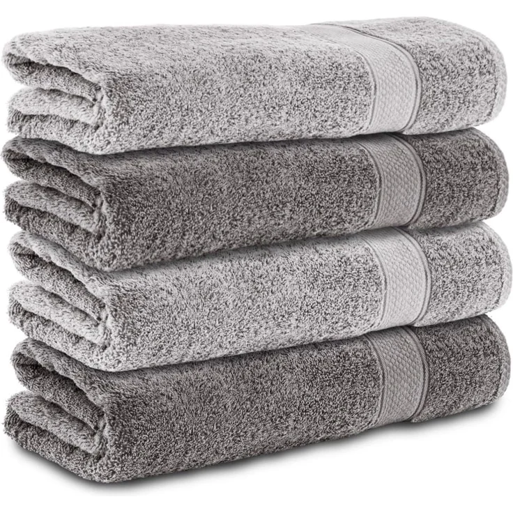 Komfortec 4er Duschtücher Set 70x140 cm aus 100% Baumwolle | Frottee, Weich und Saugstark, Badetücher für Bad und Dusche, Anthrazit Grau/Silber Grau