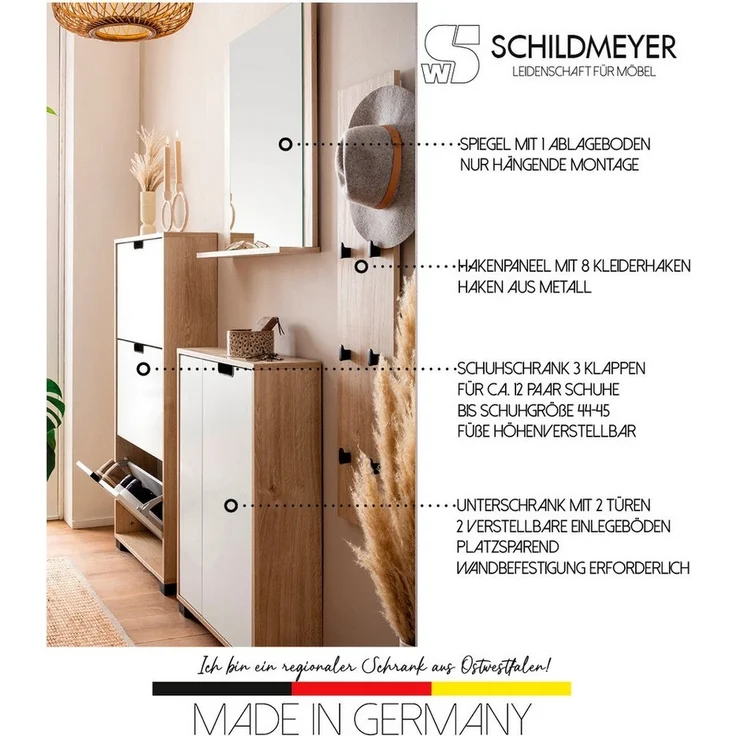 Schildmeyer Highboard Emmik 159449, weiß Eiche Dekor/weiß matt, 59,8 x 19,5 x 85,2 cm – Bild 2