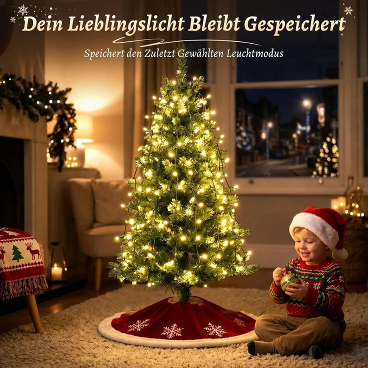 SALCAR 1,5m Weihnachtsbaum Lichterkette mit Ring und 8 Girlanden, 200er LED – Bild 7