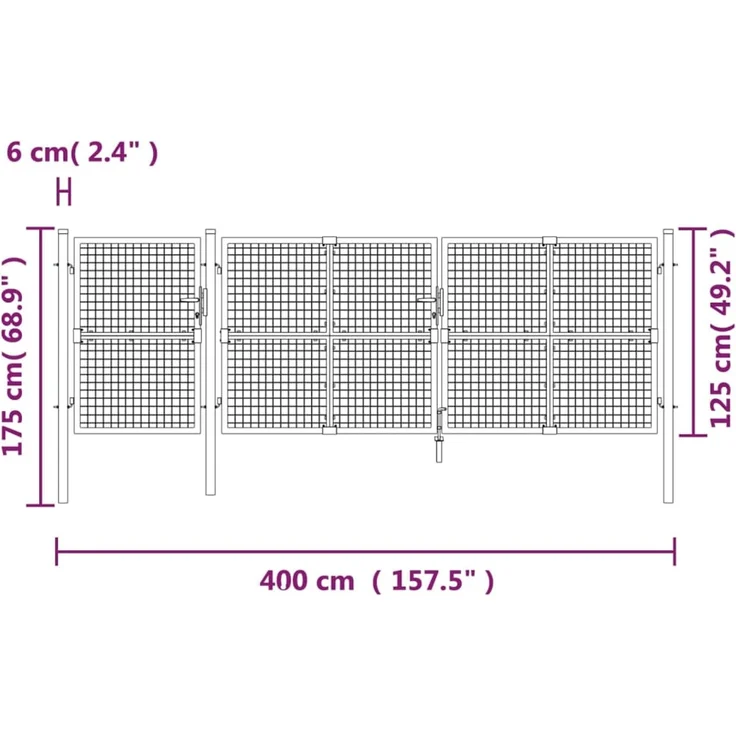 vidaXL Maschen-Gartentor Silber 400x125 cm Verzinkter Stahl 154555 – Bild 7