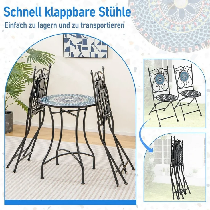 COSTWAY Balkonset Bistro-Set, (3-tlg), inkl. 1 Tisch & 2 Stühle, aus Metall – Bild 2