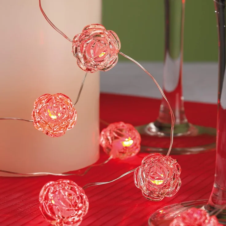 hellum LED Lichterkette,Rosen, 20 rote LEDs, 190 cm Lichtlänge, transparentes Kabel, Indoor, batteriebetrieben (3AA), 300192
