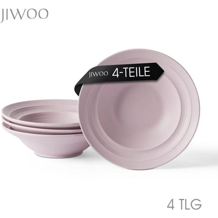 JIWOO Suppenteller 4er Ø22cm, Speiseteller Pastateller Salatteller Dessertteller Plate, (4 St), Keramik Tellerset Lila mikrowellen- und spülmaschinenfest Ø21,2 cm – Bild 4