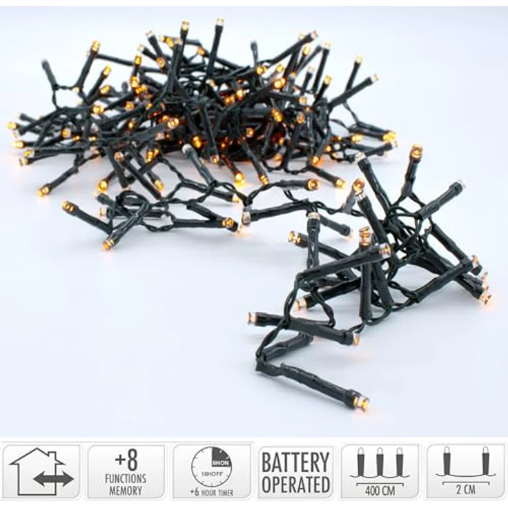 Spetebo LED Lichterkette EXTRA warm weiß, 200 LED, 4m, 8 Leuchtfunktionen, Weihnachts Beleuchtung mit Speicherchip, für Innen und Außen – Bild 2