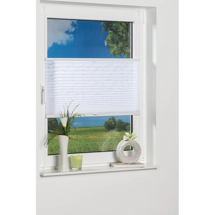 K-home Klemmfix-Plissee , Ausbrenner Stoff, weiß, 40x130 cm (B x L)