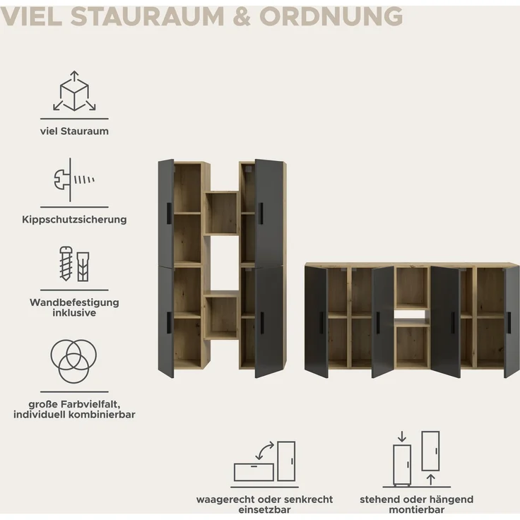 The One Wohnkombination in Basalt grau Nachbildung – Bild 9