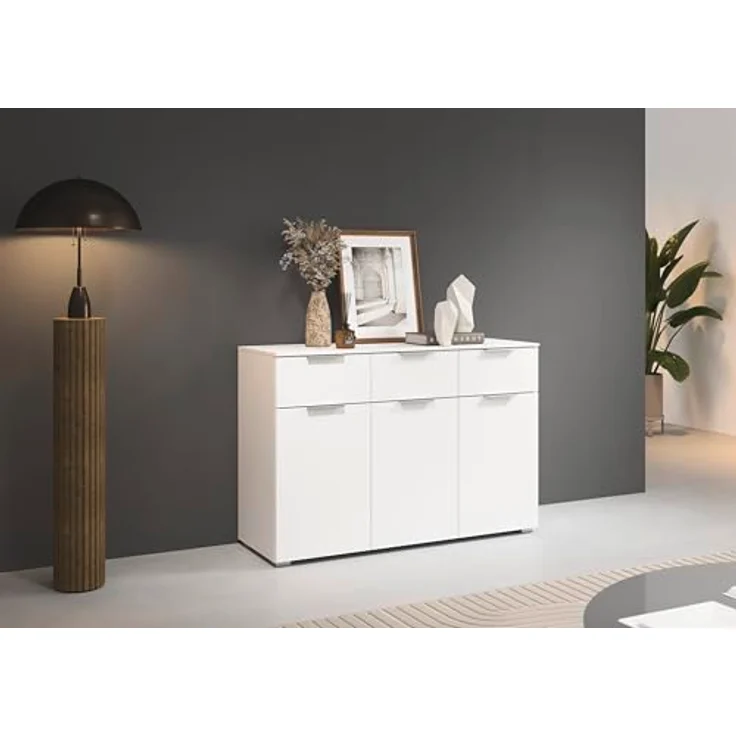 Rauch Möbel Alabama, Kommode für Schlafzimmer, Kinderzimmer, Garderobe, Flur, 3-türig, mit 3 Schubladen, Soft-Close-Fuktion, Farbe Weiß, Griff Alufarben, Maße 120 x 81 x 42 cm – Bild 3