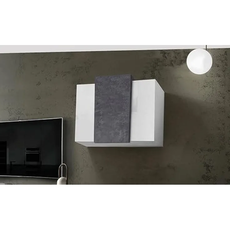 Dmora - Wandschrank Michael, Mehrzweckgarderobe, Wandschrank, 100 % Made in Italy, 90 x 38 x 66 cm, glänzendes Weiß und Schiefer,
