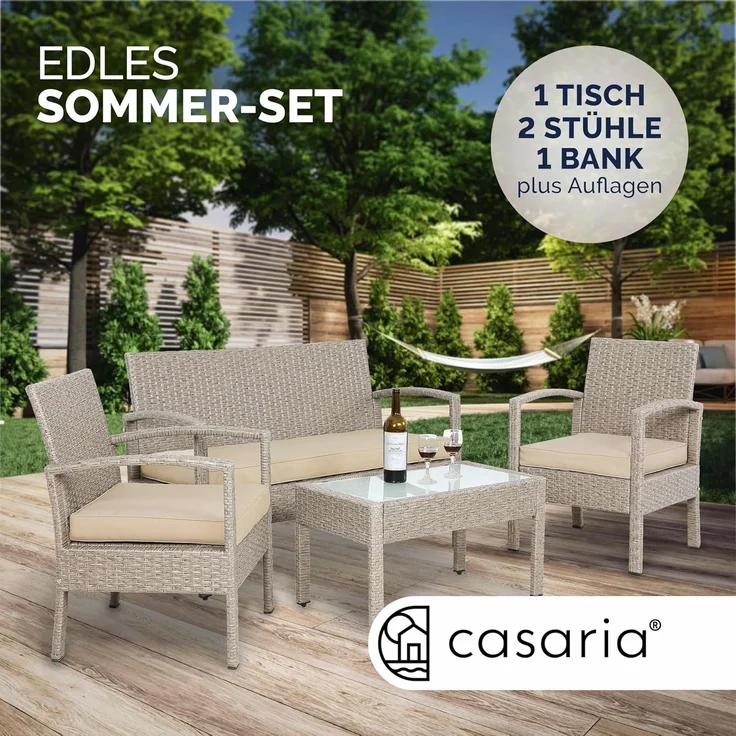 Casaria Balkonset, 4 Personen Wetterfest 7 teilig Polyrattan 2x Sessel Gartenbank Tisch – Bild 6