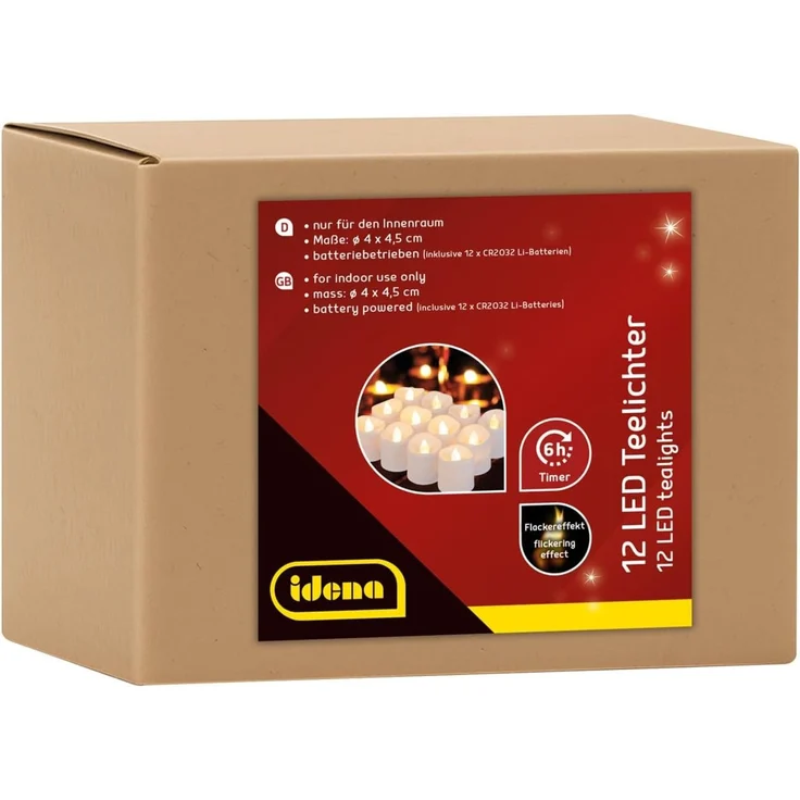 Idena LED Teelichter Warmweiß, 12 Stück | elektrische Kerzen mit flackerndem Licht, inkl. Batterien, für Innen, Basteln, Party, Weihnachtsdeko, Hochzeit, 30469 – Bild 1