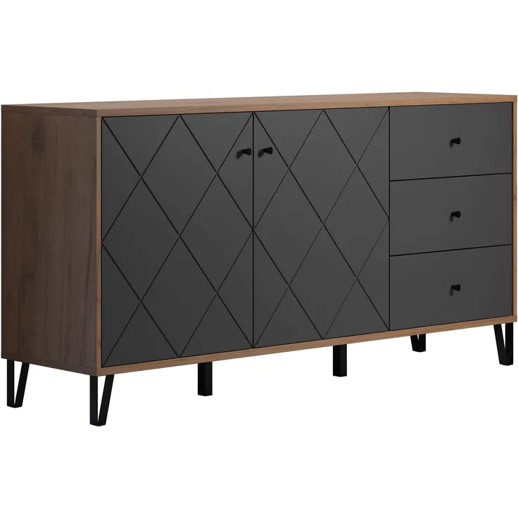 'Montez' Sideboard, MDF, Graphite grau und Eiche Kraft Gold, 183 x 76 x 40 cm