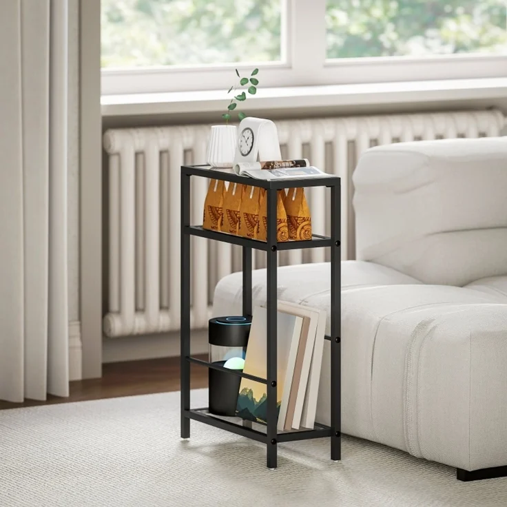 Beistelltisch 40 x 18 x 62 cm, mit Höhenverstellung, mit Bodenschonern, Möbelkonstruktion aus Glas, Schwarz – Bild 7