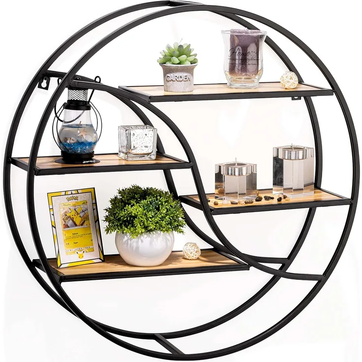 Coradoma Wandregal Schwarz Metall - Hängeregal für Deko Wohnzimmer Modern 56x14cm | Schweberegal Rund zur Dekoration Badezimmer Deko Schlafzimmer | Küchenregal Zimmer Deko Aesthetic Wanddeko