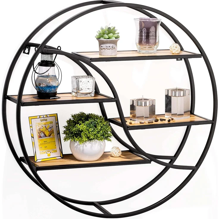 Coradoma Wandregal Schwarz Metall - Hängeregal für Deko Wohnzimmer Modern 56x14cm | Schweberegal Rund zur Dekoration Badezimmer Deko Schlafzimmer | Küchenregal Zimmer Deko Aesthetic Wanddeko – Bild 1
