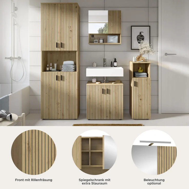 Badkombination B/H/T: 180x192x30 cm in Artisan Oak Nachbildung und -- – Bild 8
