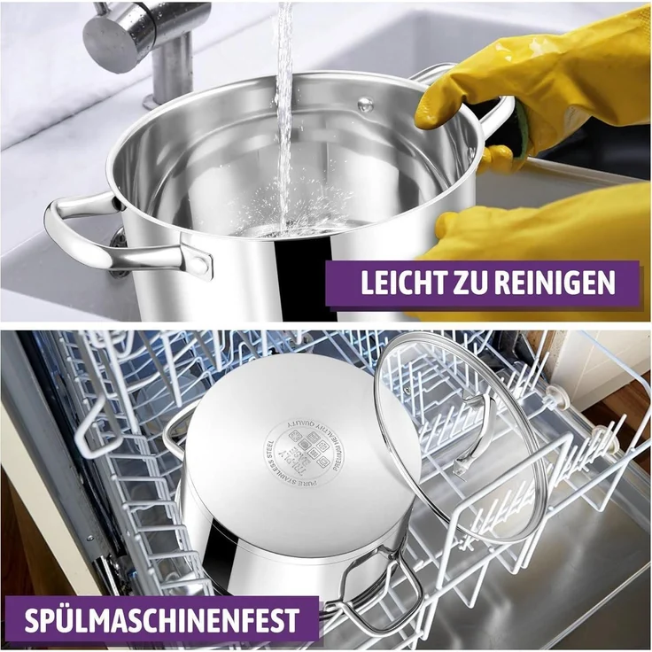 Joyfair Edelstahl Kochtopf 22cm 4,7 L mit Glasdeckel für alle Herdarten – Bild 6